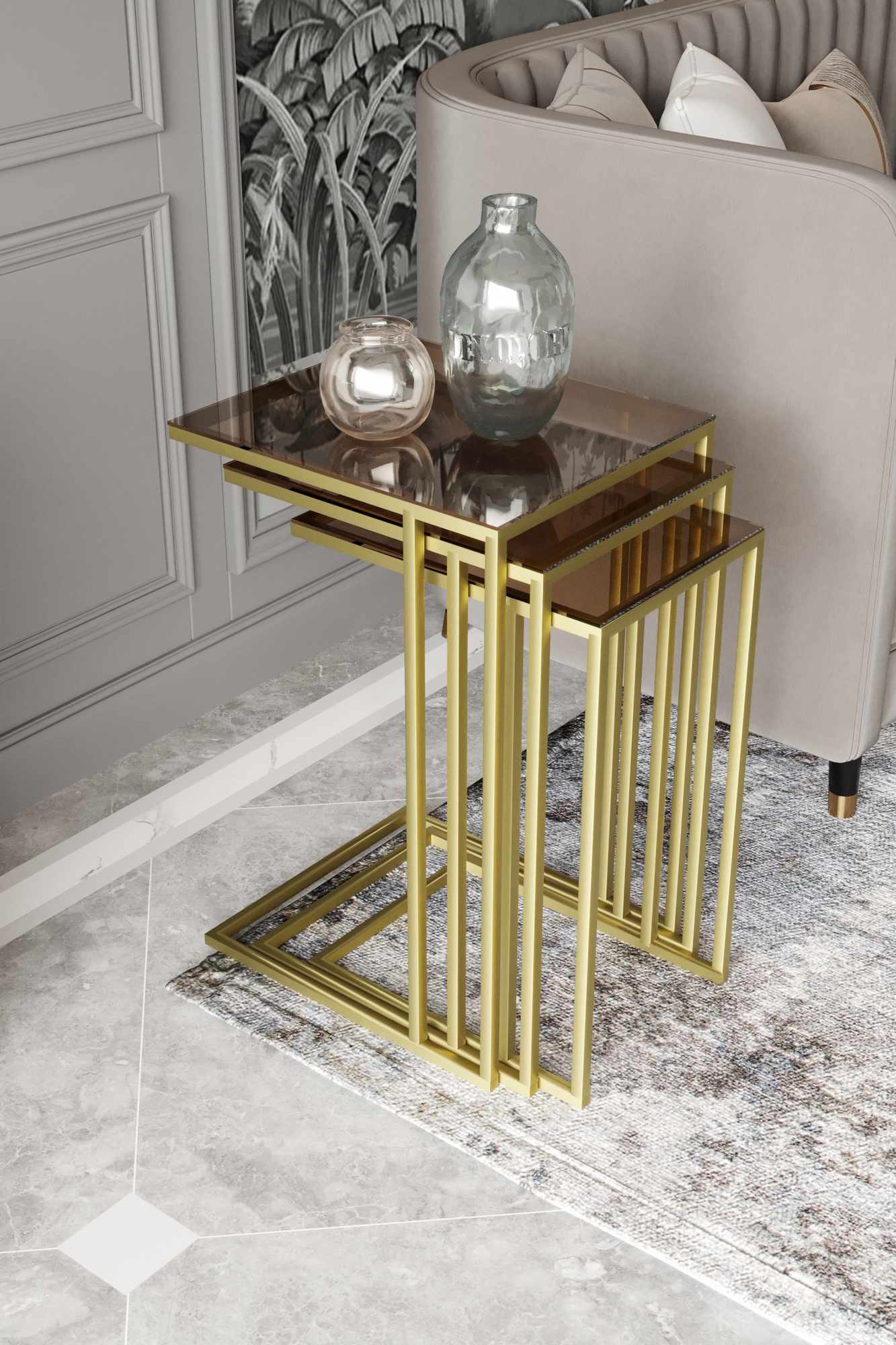 Set masute 3 piese, Hanah Home, Mira, Aur / Bronz
