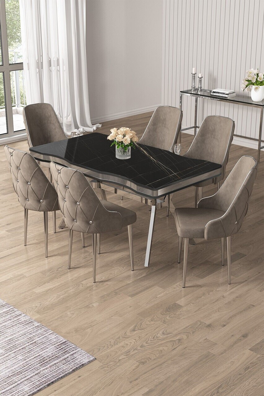 Set masa si scaune (7 piese), Hanah Home, Vae, Sonata / Crom / Cappuccino