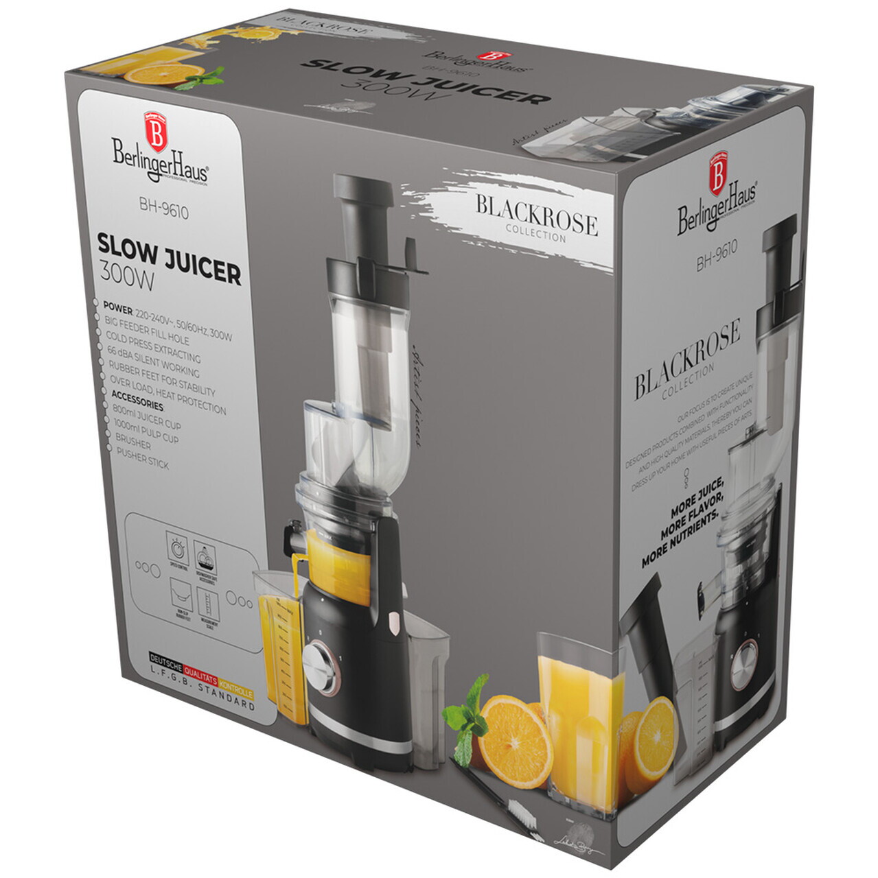 Storcator lent de fructe Berlinger Haus, Black Rose, 300W, 800 ml, inox 18/10, negru/transparent - imagine 12