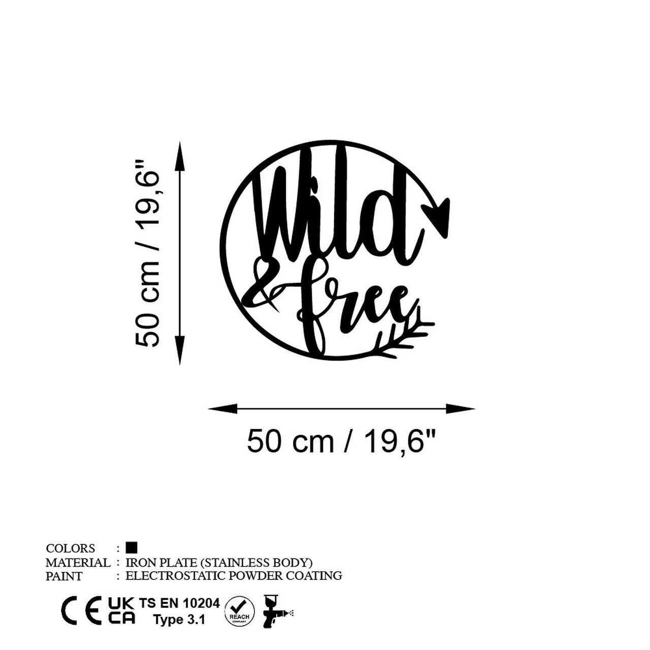 Decoratiune de perete, Wild & Free, Dimensiune: 50 x 50 cm , Negru — imaginea 6