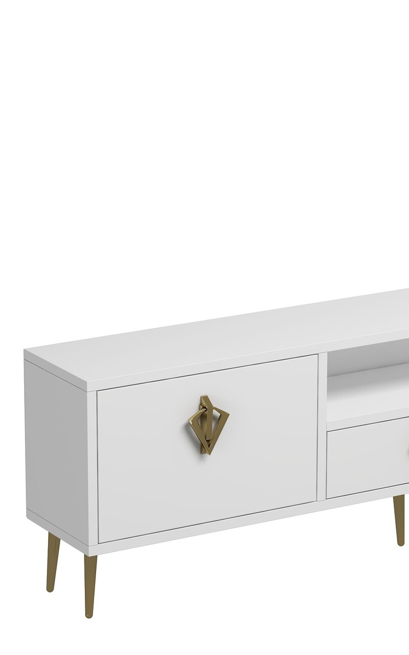 Comoda TV, Hanah Home, 1313-DROP-32, 140x45x30 cm, PAL , Alb/Auriu - view 5