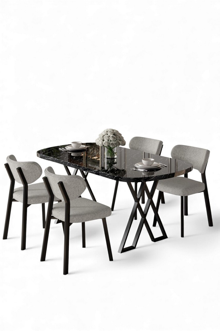 Set masă și scaune (5 bucăți), Hanah Home, Axton, Marmură neagră / Gri - view 2