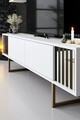Comoda TV, Bexley, Gold Line, 180x30x48 cm, PAL, Alb/Negru