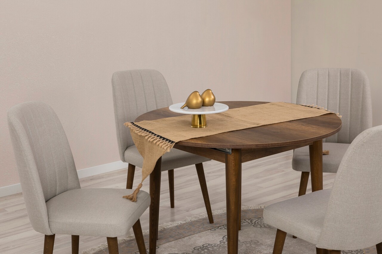 Set masa extensibila si scaune, Hanah Home, Vina 1005, Maro/Crem - imagine 3