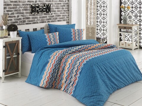 Lenjerie de pat dubla Essentiel, Majoli Home Collection, 4 piese, 200x220 cm, 100% bumbac ranforce, multicolor