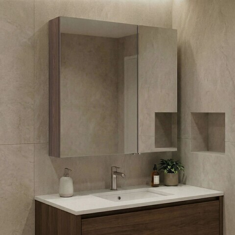Dulap de baie cu oglindă, Hanah Home, Side 60, Maro inchis