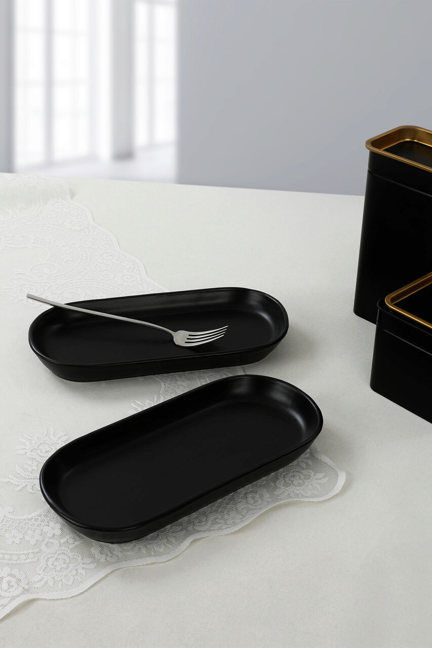 Set platouri servire, Keramika, 275KRM1425, Ceramica , Nu absoarbe apa, Negru mat