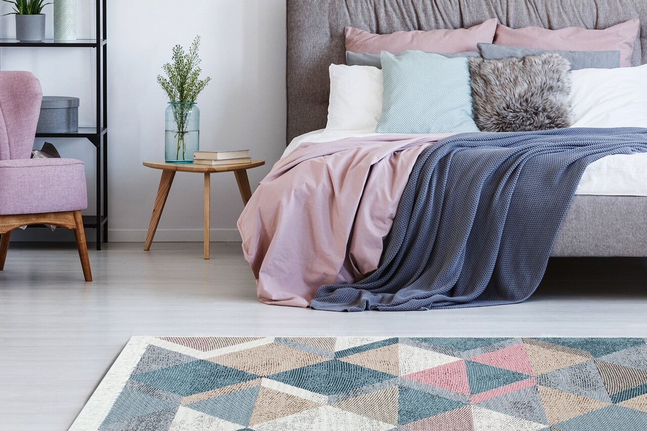 Covor Kilim Cu 2 Fete, Arya 10 Blue/Pink, Baketo, 100% Bumbac Reciclat, 80x150 Cm