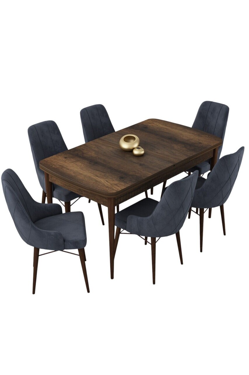 Set masa extensibila si scaune (7 piese), Hanah Home, Lia, Model baroc din lemn / Antracit — imaginea 2