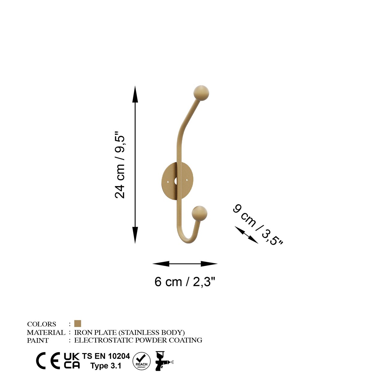 Cuier de perete, Rhino-A, Dimensiuni: 6 x 9 cm Înălțime: 24 cm, Auriu - view 6