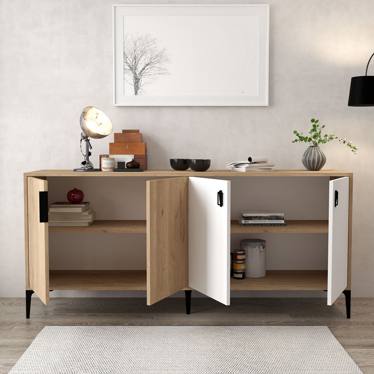 Consola, Hanah Home, Neva 4003, 180x81x44 cm, PAL, Stejar Safir / Alb — imaginea 2