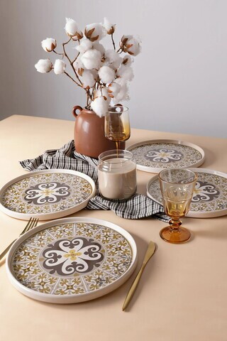 Set platouri servire, Hermia, 275KRM2620, Dimensiune: 27 cm (4 bucăți), Crem