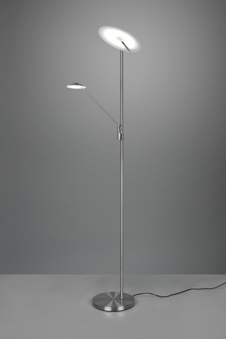 Lampadar Brantford, TRIO, 30x41.6x180 cm, 30W/6.5W, 2x SMD LED, metal, argintiu