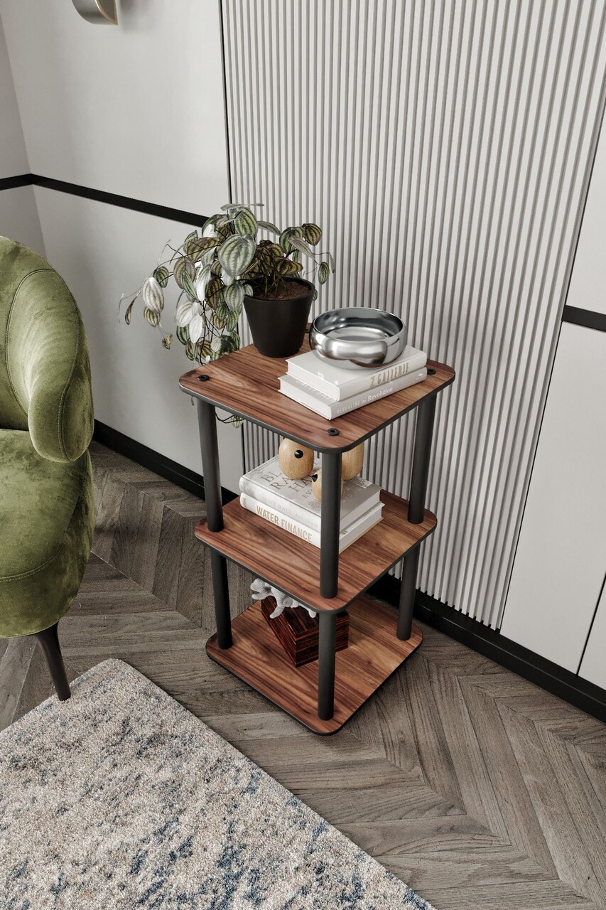 Corp biblioteca, Hanah Home, Bookcase 3 Tiers Square, 34x72x34 cm, MDF , Maro