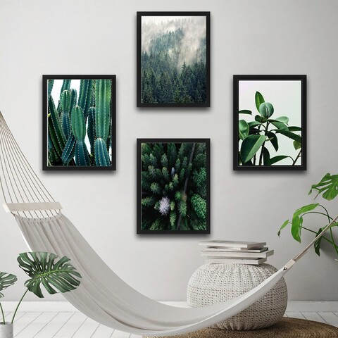 Set 4 tablouri decorative, Green Cactus Set, PAL, Hartie, Multicolor Bystag