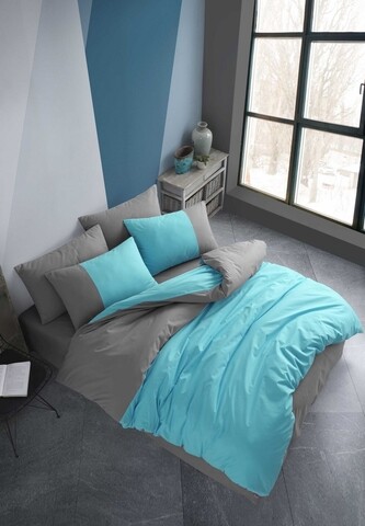 Lenjerie de pat dubla, 4 piese, 200x220 cm, 100% bumbac poplin, hobby, diamond, turcoaz