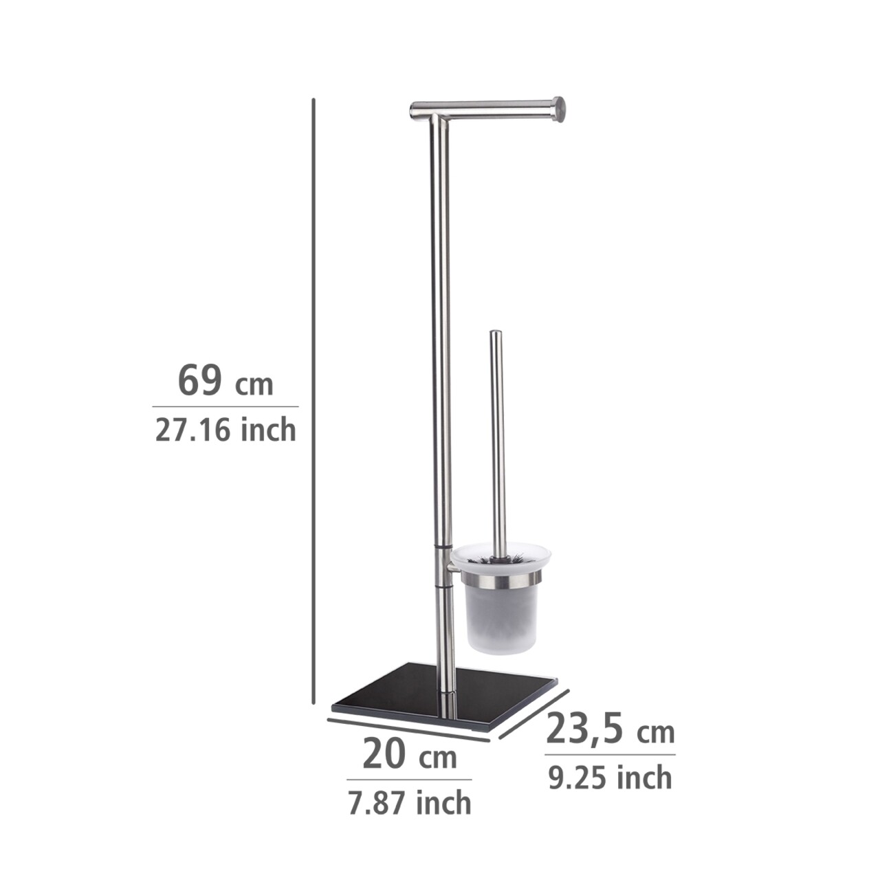 Suport hartie igienica si perie pentru toaleta, Wenko, Lima, 20 x 69 x 23.5 cm, inox/sticla temperata - 1 | YEO