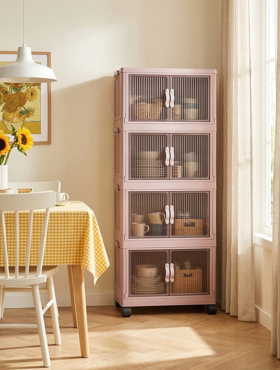 Dulap multifunctional, Hanah Home, Lavine 127, 56x127x56 cm, PLASTIC, Roz pudra — imaginea 3