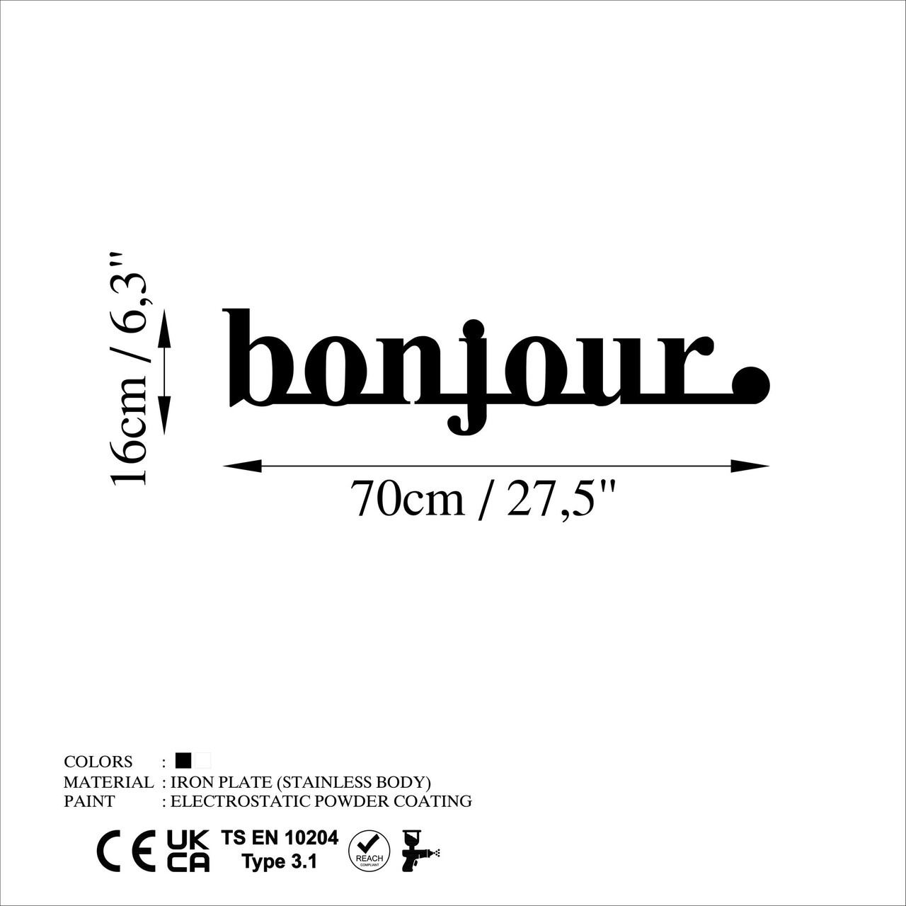Decoratiune de perete, Bonjour, Dimensiune: 70 x 16 cm, Negru - view 6