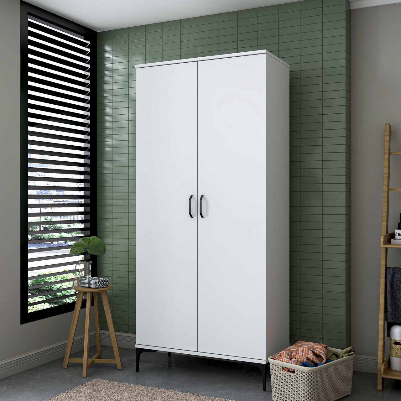 Dulap de baie Hanah Home KC104 90x198.6x45 cm PAL MELAMINAT CALITATE E1 Alb