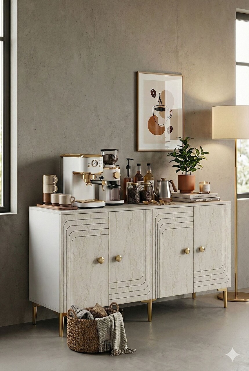Consola, Hanah Home, Lessi 150, 150x75x32 cm, White / Travertine / Gold - view 4