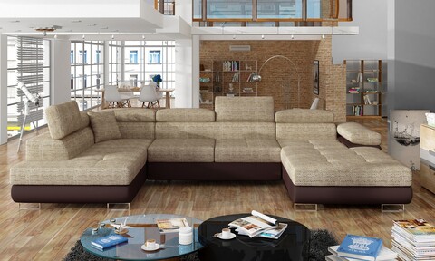 Coltar extensibil stanga 6 locuri ELTAP, Rod-16, Rodrigo, 345x202x90 cm, lemn/poliester, bej/maro inchis