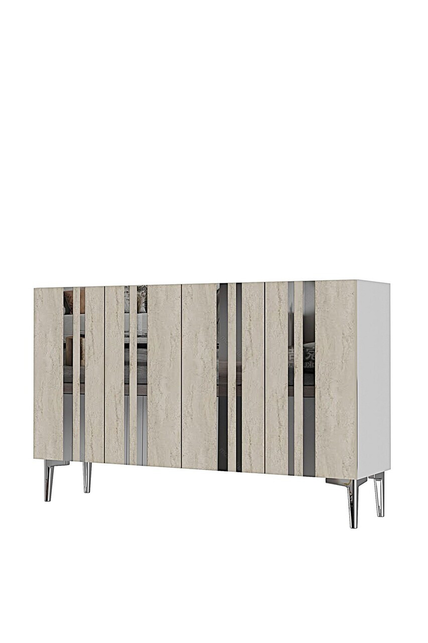 Consola, Hanah Home, Mia 120, 120x75x32 cm, White / Travertine / Silver — imaginea 3