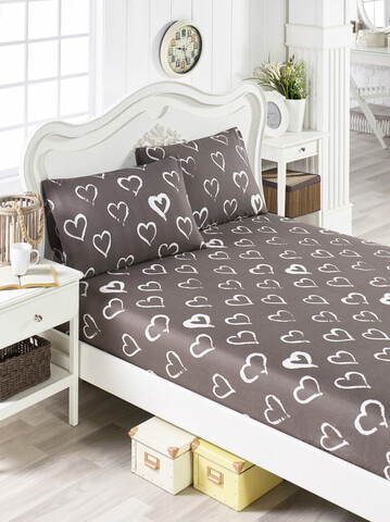 Set de pat pentru o persoana (cearceaf cu elastic si perna) 2 piese, Amaour - Brown, Eponj Home, 65% bumbac/35% poliester