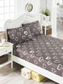 Set de pat pentru o persoana (cearceaf cu elastic si perna) 2 piese, Amaour - Brown, Eponj Home, 65% bumbac/35% poliester