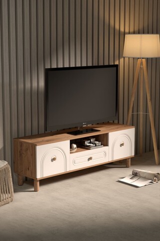Comoda TV, Hanah Home, Serenta 180, 180x53x41 cm, PAL, Pin Atlantic / Alb