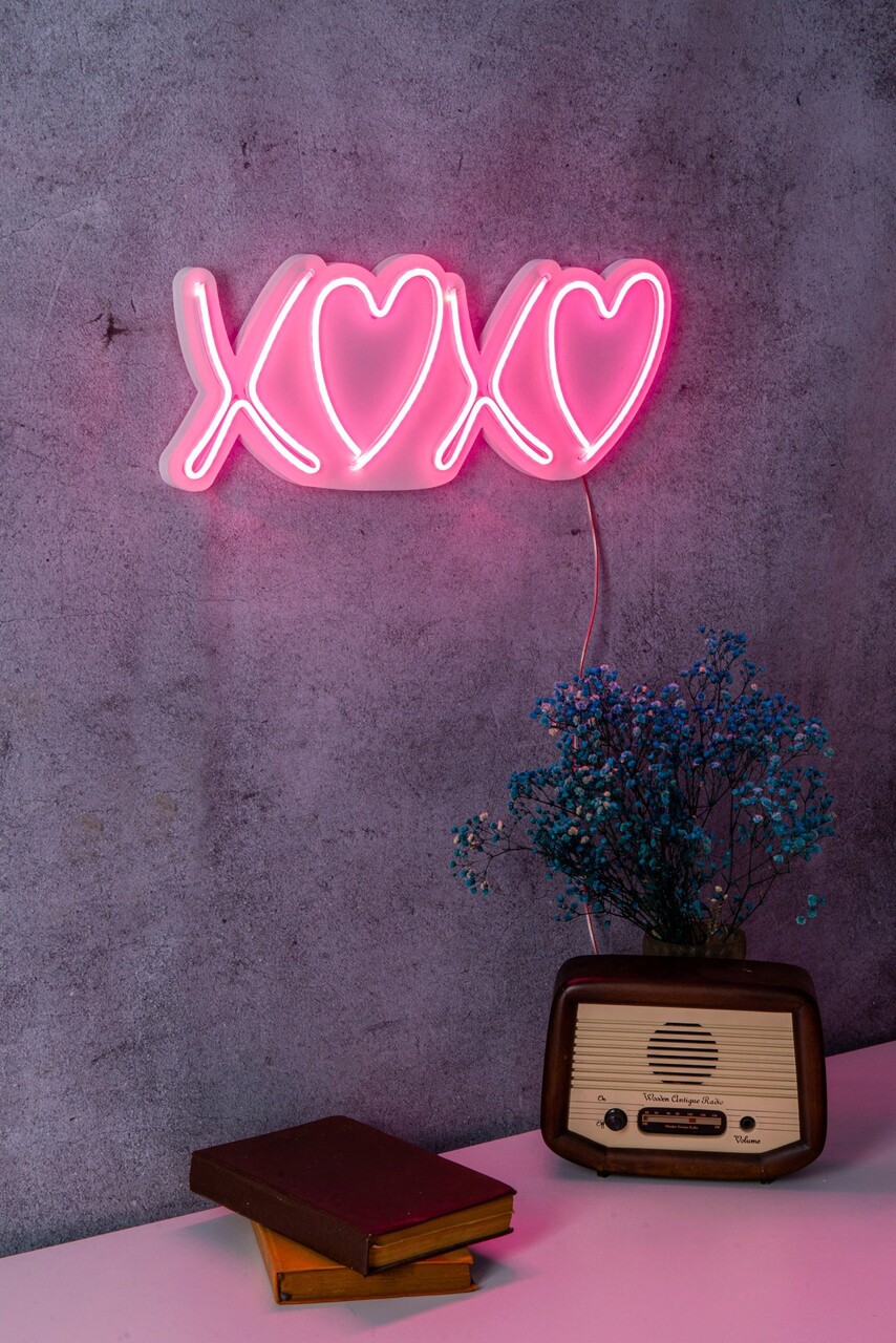Decoratiune luminoasa LED, Tic Tac Toe XoXo, Benzi flexibile de neon, DC 12 V, Roz - 1 | YEO