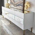 Comoda TV, Neostill, Leon, 180x59x35 cm, PAL, Alb/Auriu