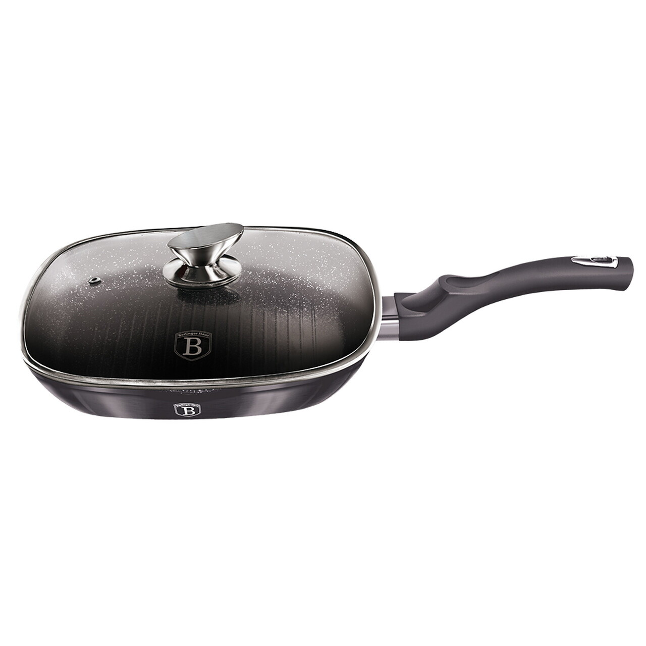 Tigaie grill cu capac Berlinger Haus, Carbon Pro, 28 cm, 2.1 L, aluminiu forjat, gri inchis - imagine 3