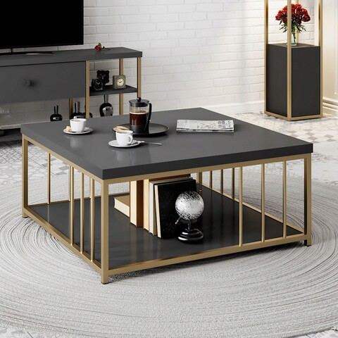 Măsuţă de cafea, Bexley, Zenn, 90x90x40cm, Antracit / Aur 90x90x40cm imagine noua 2022