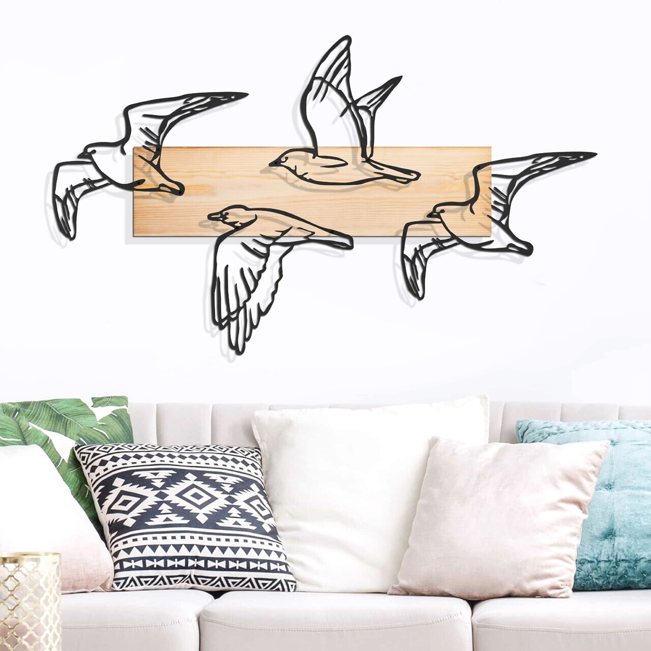 Decoratiune de perete, Mouette, Cadru: Lemn (Grosime: 2 cm), Natural/Negru — imaginea 3