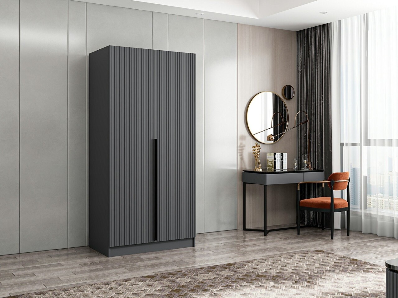Dulap pentru haine, Minerva, Kale Plus Membrane Anthracite, 90x210x52 cm, PAL, Antracit - 1 | YEO