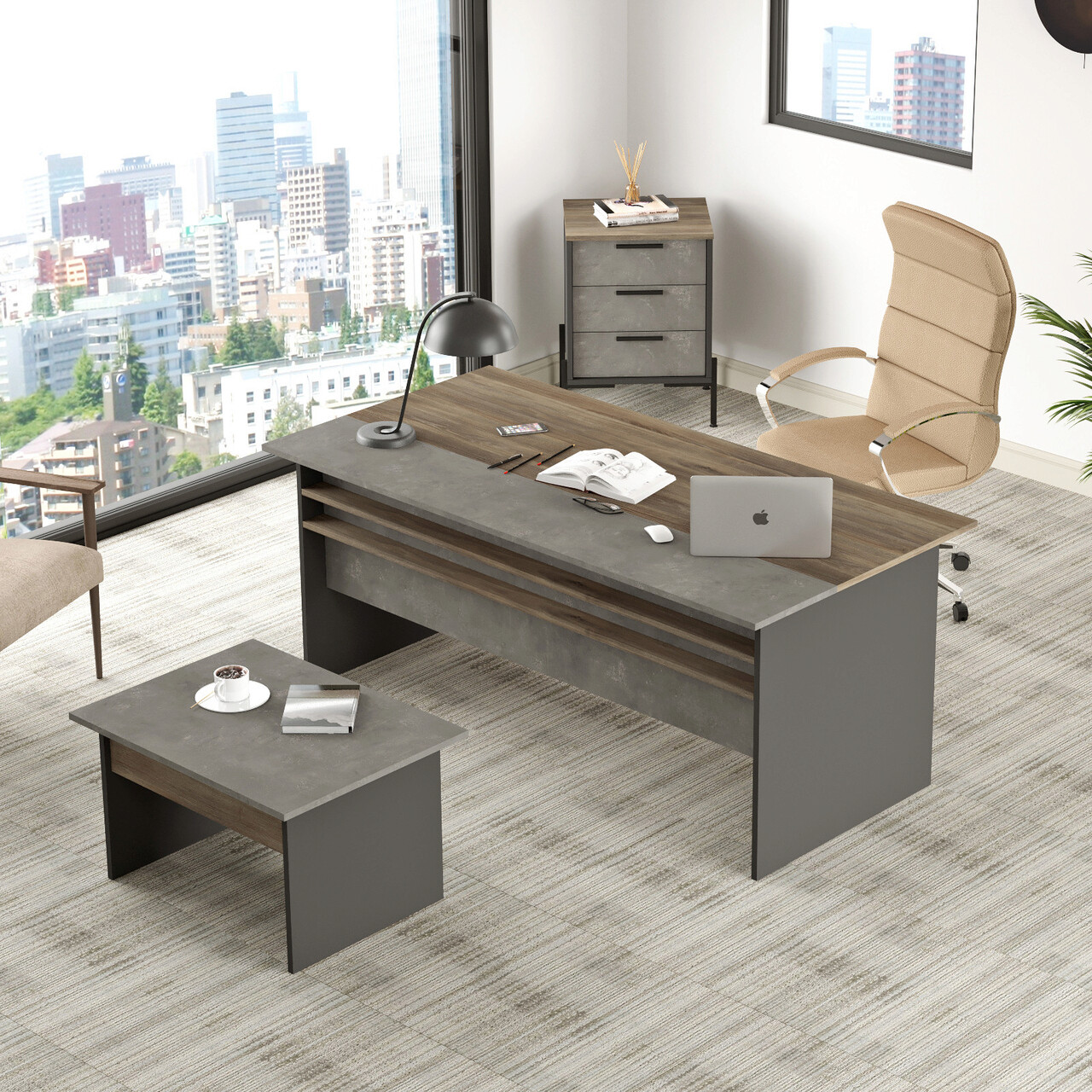 Set mobilier de birou, Locelso, VS7, Maro / Gri / Antracit - 1 | YEO