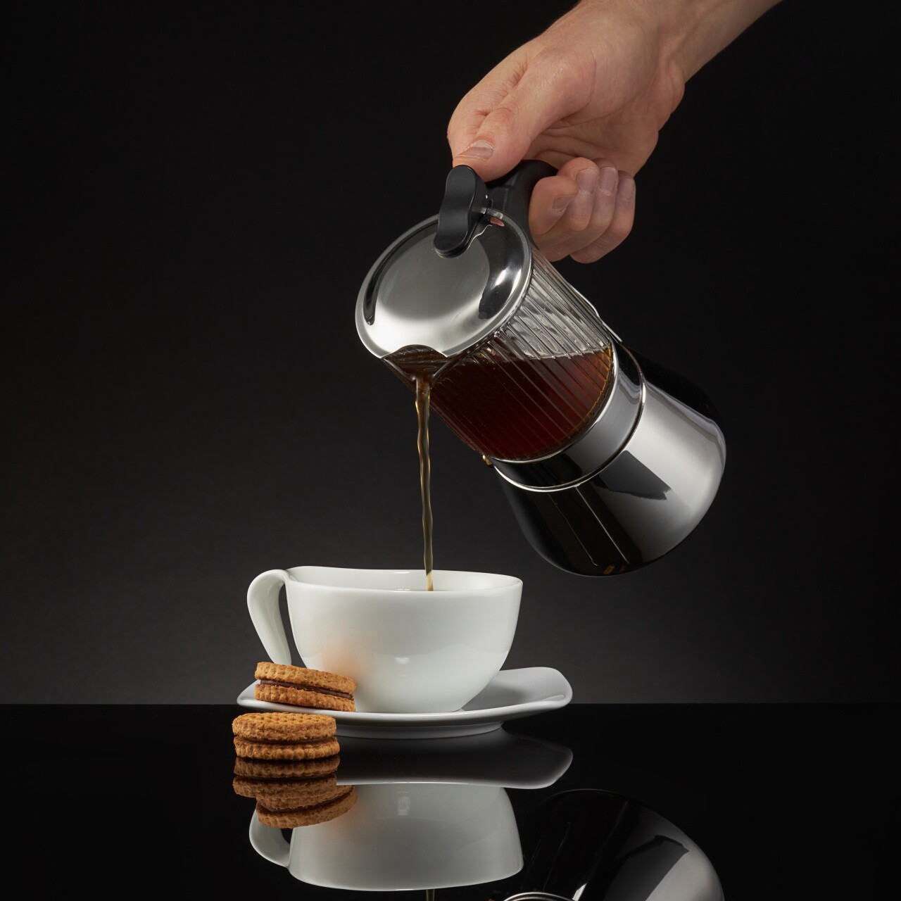Cafetiera filtru Curly, Ambition, 240 ml, otel/sticla, argintiu/transparent - 1 | YEO