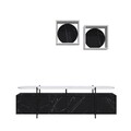 Comoda TV cu 2 rafturi, Decortie, Hanley, pal melaminat, negru/alb