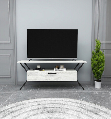 Comoda TV, Kalune Design, Tarz, 124x54x35 cm, Gri/Negru 124x54x35