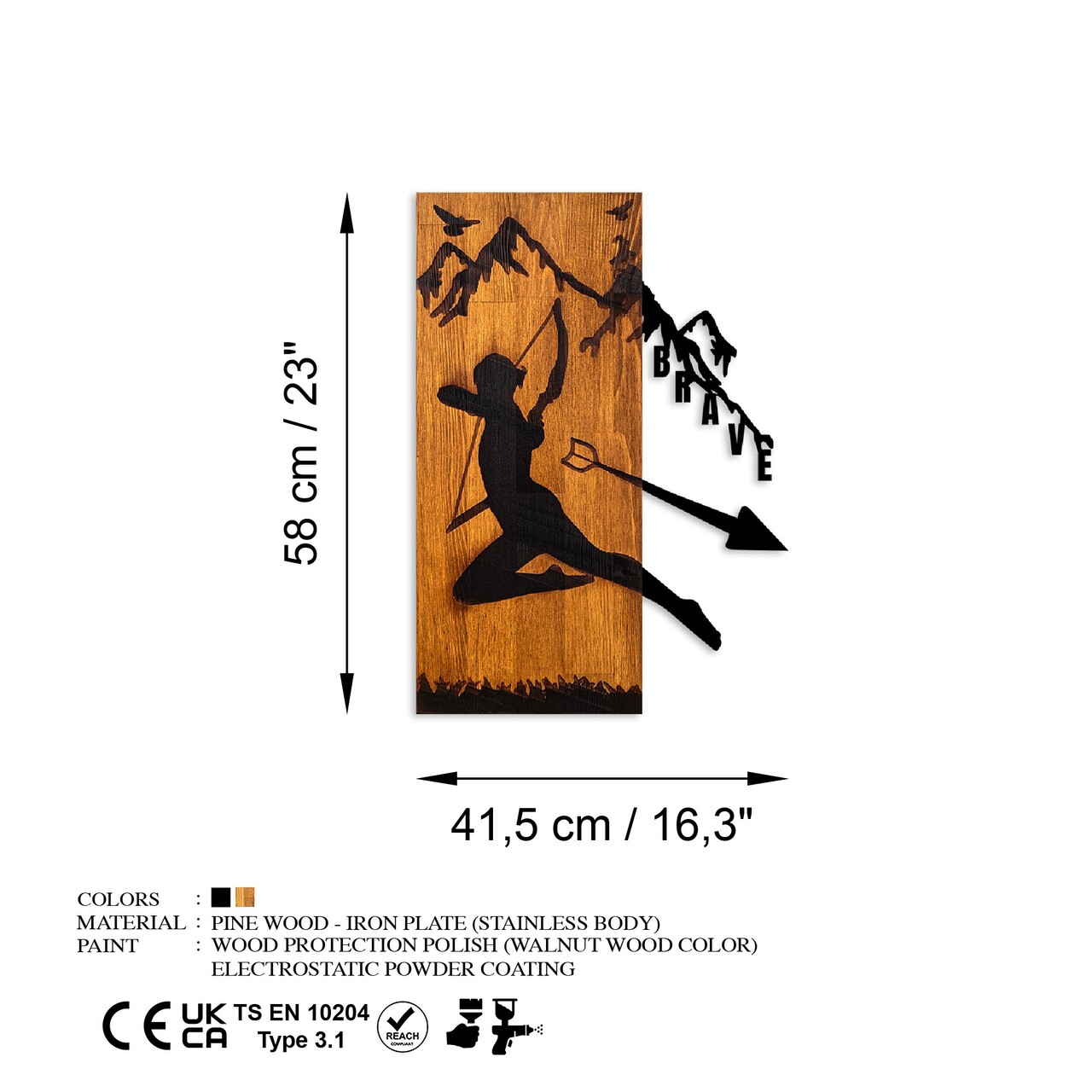 Decoratiune de perete, Brave, Lățime: 41,5 cm Înălțime: 58 cm Adâncime: 3 cm, Nuc / Negru - view 7