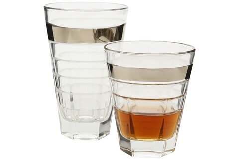 Set 6 pahare whisky, Vidivi, Baguette, 340 ml, sticla, transparent/auriu mezoni.ro