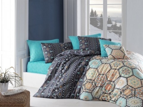 Lenjerie de pat pentru o persoana, 3 piese, amestec bumbac, Nazenin Home, Sherry, multicolora