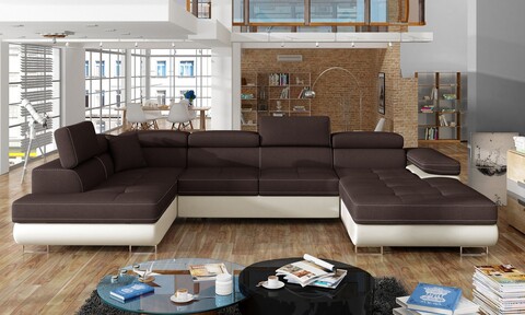 Coltar extensibil stanga 6 locuri ELTAP, Rod-21, Rodrigo, 345x202x90 cm, lemn/poliester, maro inchis/bej