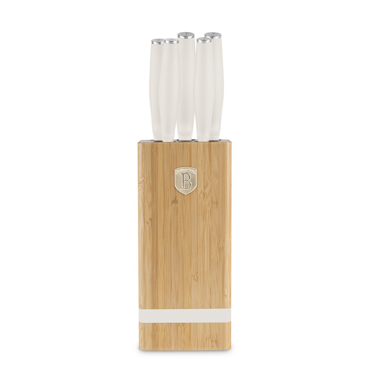 Set 5 cutite cu suport patrat Berlinger Haus, Sahara, inox/bambus, crem mat/natur - imagine 8