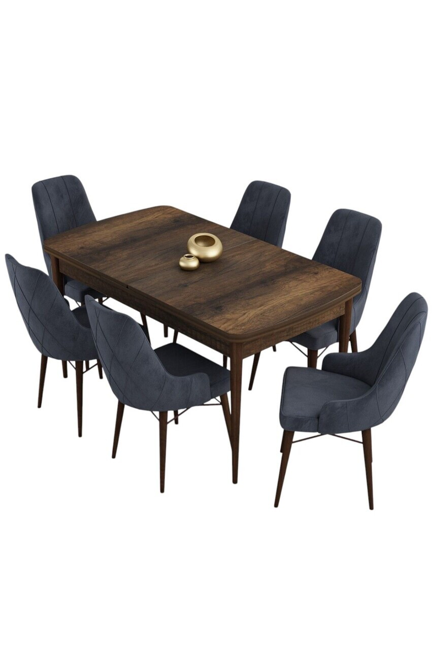 Set masa extensibila si scaune (7 piese), Hanah Home, Kar, Model baroc din lemn / Antracit