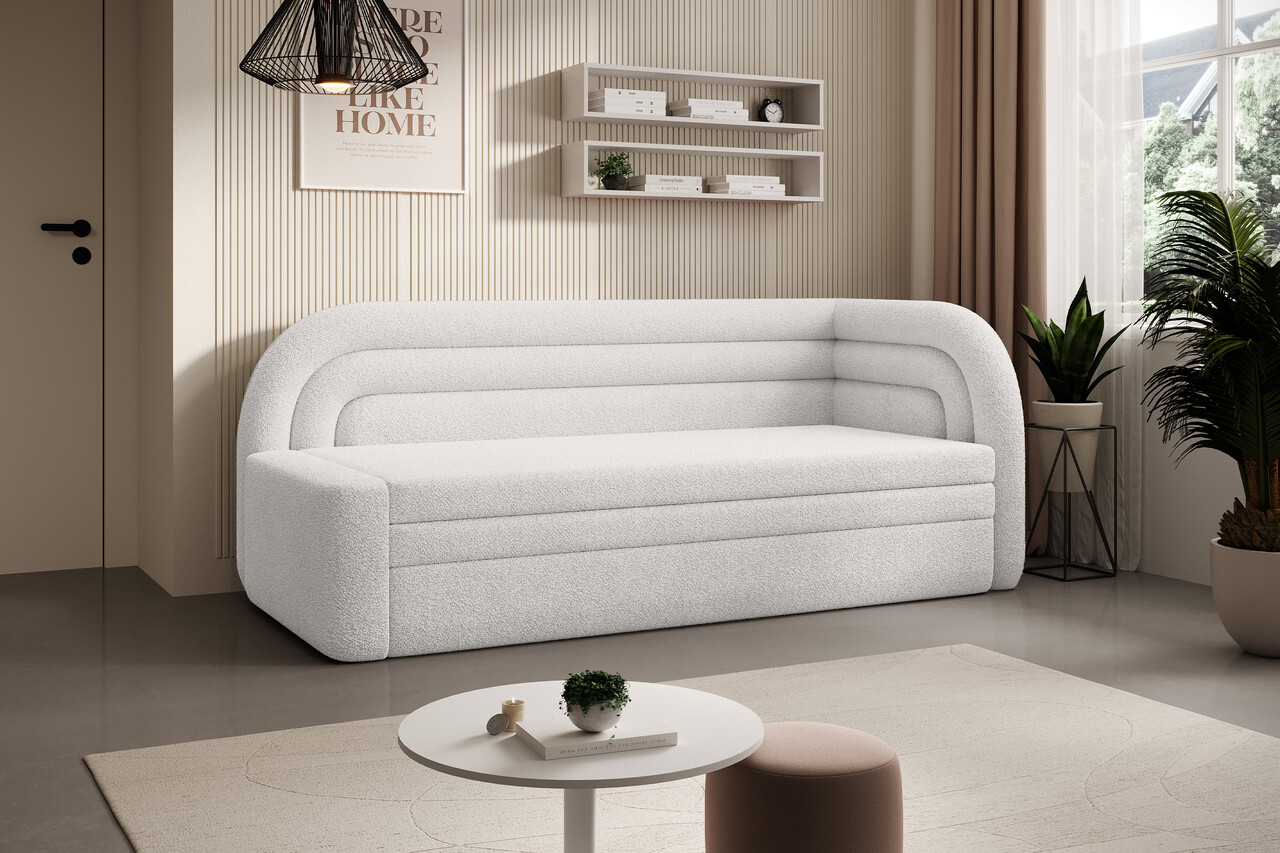 Canapea extensibila brat dreapta 3 locuri, ELTAP, Fabillo, 223x86x80 cm, lemn/poliester, alb - 1 | YEO