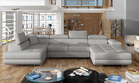 Coltar extensibil stanga 6 locuri ELTAP, Rod-33, Rodrigo, 345x202x90 cm, lemn/poliester, gri deschis