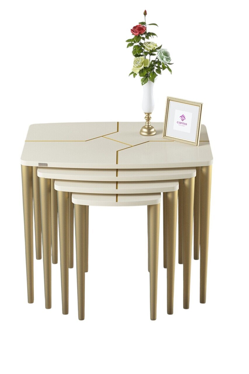 Set masute Nesting 4 piese, Hanah Home, Lyon, Crem / Aur — imaginea 2
