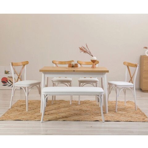 Set masa si scaune 6 piese, vella, olv-ac-tk4, pal, alb